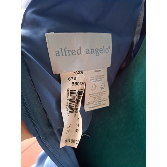 Alfred Angelo Dress Womens 12 Blue One Shoulder Chiffon Formal Gown - Picture 8 of 9